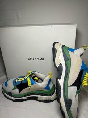 Balenciaga Triple S Sneakers in Blue, Green & Yellow